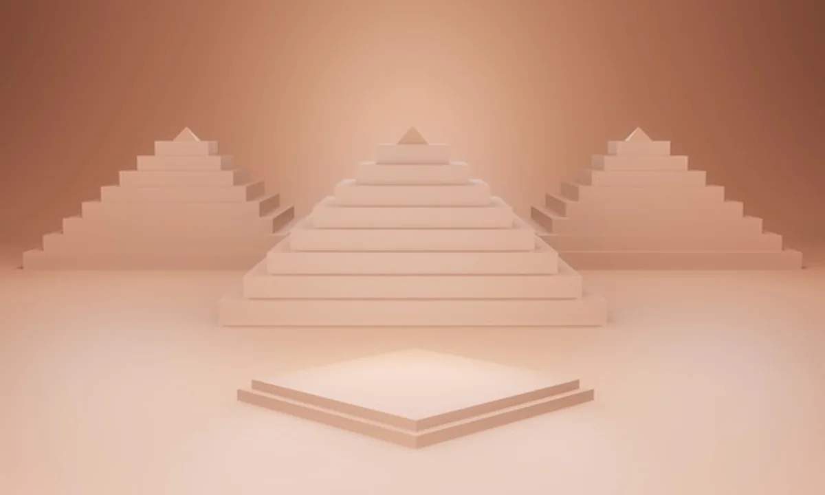 3D renderowana brązowa scena z piramidami