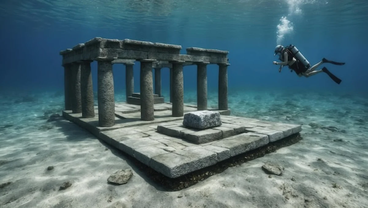 Starożytna zanurzona świątynia w czystej niebieskiej wodzie